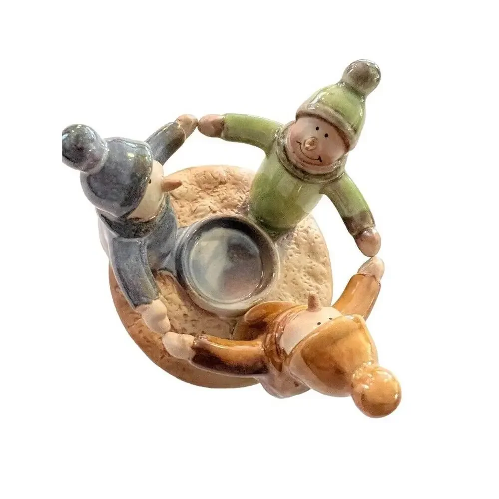 New Potters Garden Tea Light Candle Holder Circle of Snowmen Holiday Decor